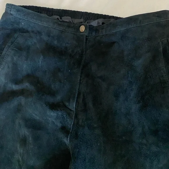 Women Black wide leg suede pants, Handmade sz 8-10, relaxed fit, front pockets - Picture 4 of 9